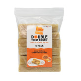 Ultra Chewy bacon-cheese double-treat bones packaged, ideal for on-the-go rewards and lasting chews.