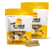 Ultra Chewy Mini Double Treat Bones packaging shows a long lasting chew for aggressive chewers
