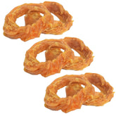 Ultra Chewy Turkey Tendon Rings six-pack on shelf, protein packed, and naturally long-lasting for dogs.
