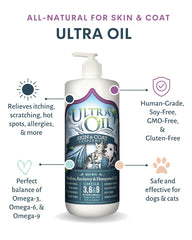 Ultra Oil cat skin health bottle pour helps soothe itchy skin.