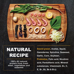 Ultra Fresh all-natural ingredients bowl shows balanced nutrition for colorful fish.