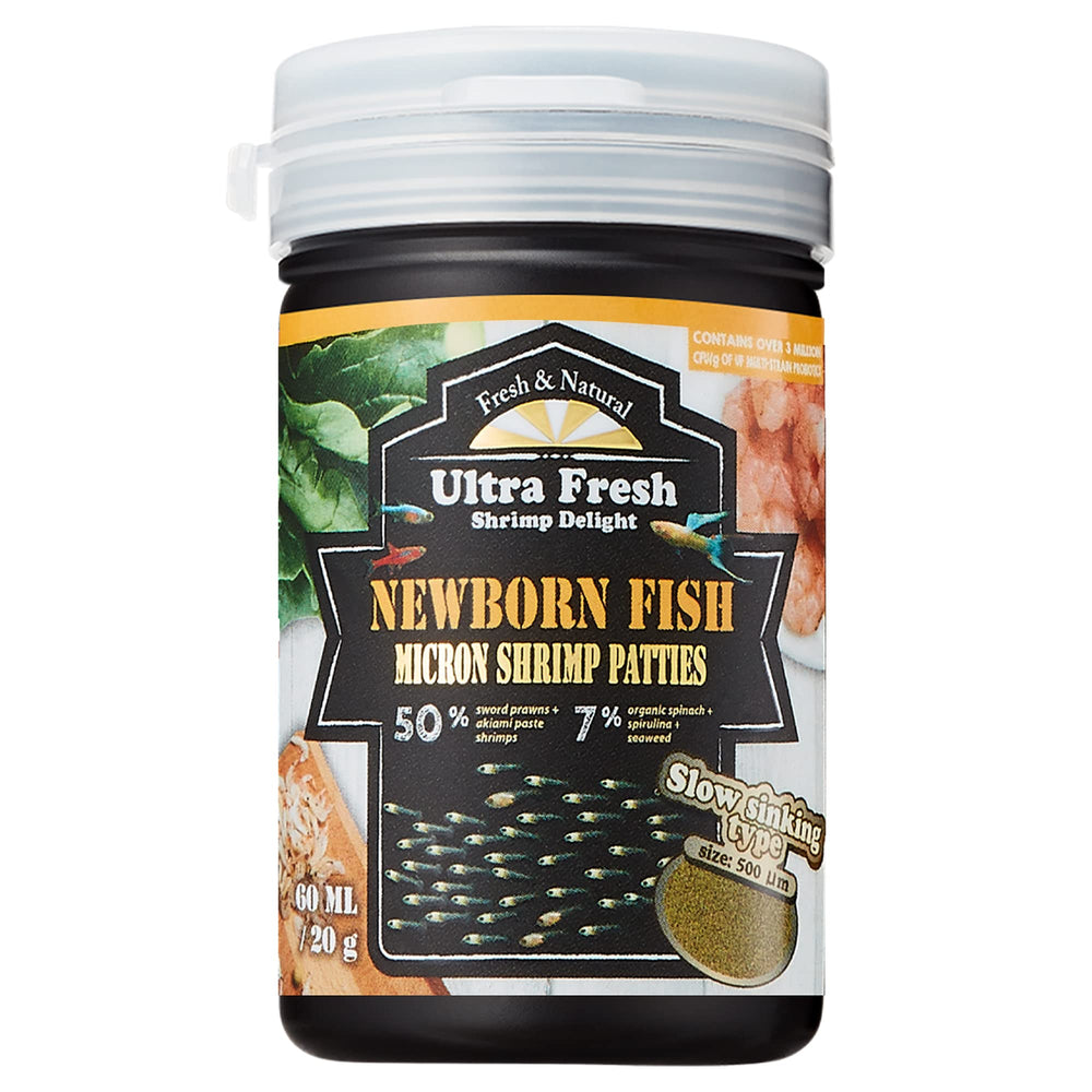 Ultra Fresh baby fish food 50% sword prawn boosts fry growth.