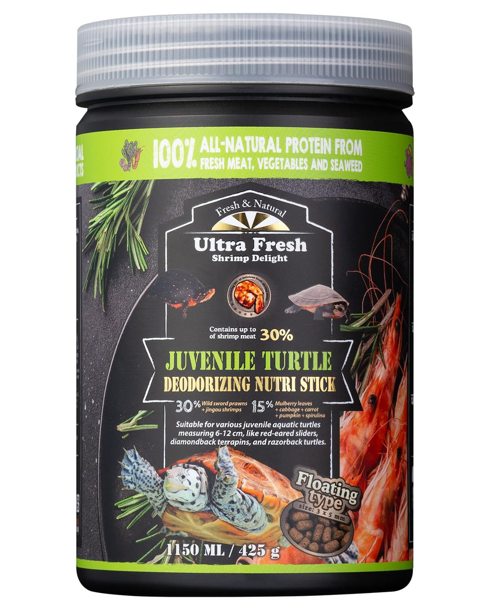 Ultrafresh floating juvenile turtle food tub — easy feeding for small turtles and clean water.