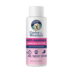 Under the Weather anti-diarrhea liquid for dogs bottle offering gentle gut support.