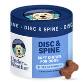 Under the Weather disc-spine-chews bottle shows daily spine support for dogs.