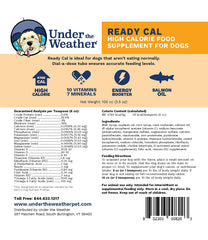 Under the Weather Ready Cal for Dogs dial-a-dose tube shown for easy dispensing.