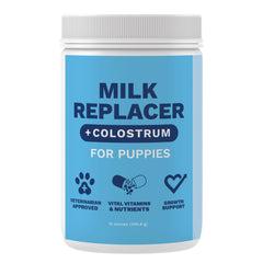 Under the Weather Puppy Milk Replacer tub showing powder for nurturing growth and digestion