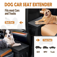 Unicitii dog extender in use back seat provides safer, more comfortable travel.