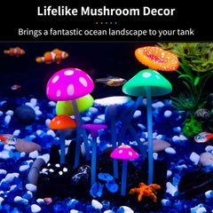 Uniclife actinic-light-glow-mushroom showcases blue glow under actinic lighting for ambience.