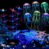 Uniclife four-pack glowing jellyfish decor enhances aquarium ambiance with soft movement.