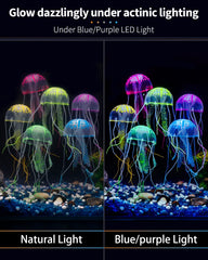 Uniclife jellyfish ornament glows under actinic blue light for a luminous aquarium display.