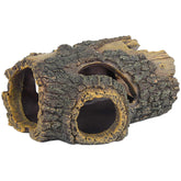 Uniclife resin hollow tree trunk betta log front view shows lifelike bark texture for tanks.