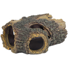 Uniclife resin hollow tree trunk betta log front view shows lifelike bark texture for tanks.