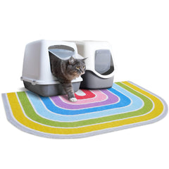 Unicorn Catcher cat litter mat square rainbow keeps floors clean by trapping litter.