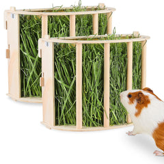 Unicorn Catcher guinea pig hay feeder front view shows durable wood design that reduces waste.