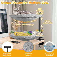 Unidevice Double Cat Desk Bed sunken nest close-up conveys plush softness and cozy cave feel