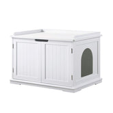 Unipaws cat litter box enclosure front view shows discreet white cabinet for neat spaces.