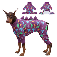 UNIPUP dinosaur-design dog pajamas showing playful back print for stylish recovery wear