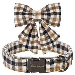 Unique Style Paws Christmas collar with bow tie in brown plaid on XL dog for holiday look