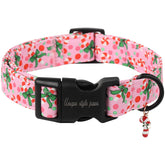 Unique Style Paws Christmas Collar pink candy cane close-up shows adjustable, soft cotton comfort for dogs.