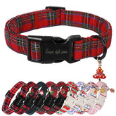 Unique Style Paws Christmas dog collar with red Scottish grid pattern for festive dogs.