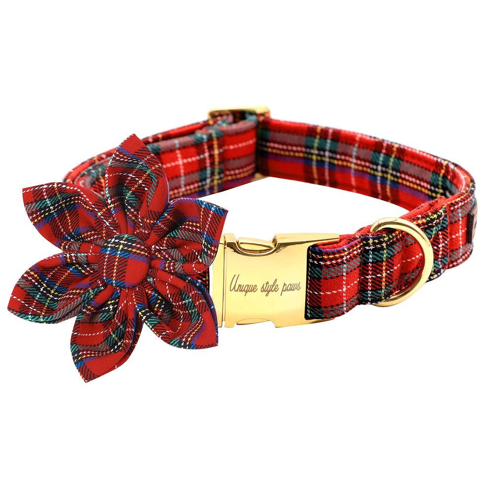 Unique Style Paws Christmas Grid Dog Collar left view shows adjustable fit for growing dogs