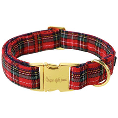 Unique Style Paws dog collar in Scottish plaid shows a sturdy metal buckle for secure daily wear