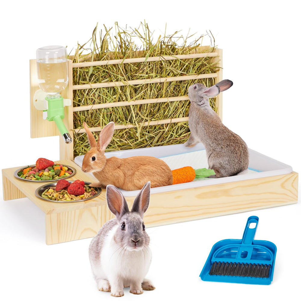 UNMOONY 4-in-1 rabbit hay feeder-litter-box compact design for tidy habitats