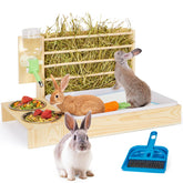 UNMOONY 4-in-1 rabbit hay feeder-litter-box compact design for tidy habitats