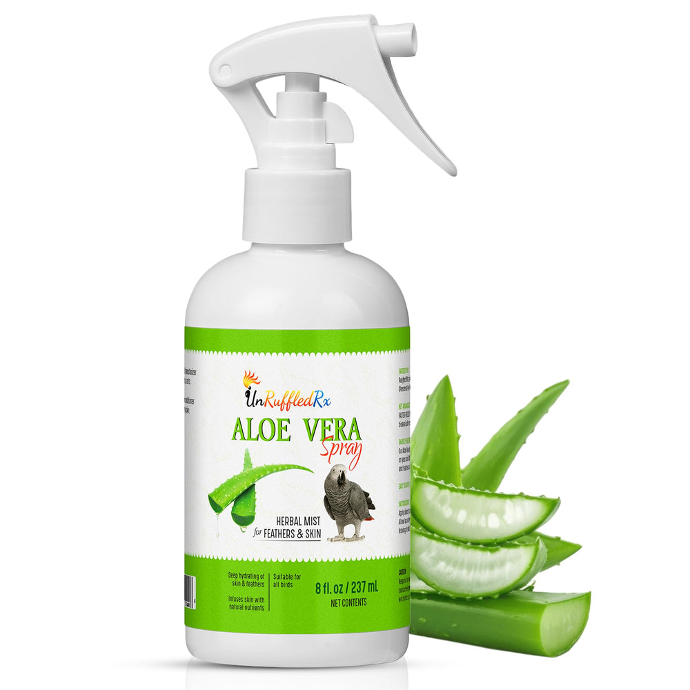 UnRuffledRx Aloe Vera Bird Spray bottle for even feather cleansing and smooth plumage.