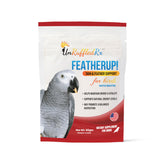 UnRuffledRx FeatherUp! bottle pour demonstrates easy dosing for feather health and daily nutrition.