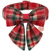 UP URARA PUP Christmas plaid dog collar with festive pattern for holiday walks.