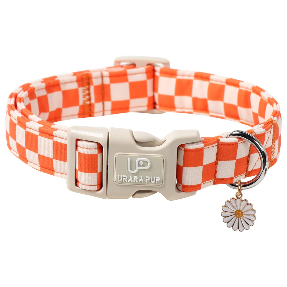 UP URARA PUP gingham fall collar in orange plaid enhances autumn walks