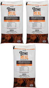 UPCO Bone Meal Powder packaging closeup shows calcium and phosphorus support for pets