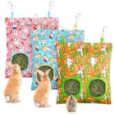 UPINS 3 hay bag for rabbits hanging with two feeding holes.