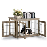 Upolana dog crate furniture front view shows space-saving, stylish pet housing.