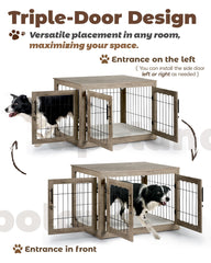 Upolana dog crate furniture top view reveals versatile surface for décor and lamps.