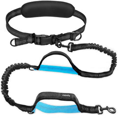 uppetly hands-free-dog-leash waist belt in use for hands-free jogging.
