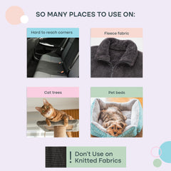 Uproot Clean Mini Pet Hair Remover on a cat bed for soft furnishings.