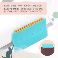 Uproot Clean Mini Pet Hair Remover on clothes and fabrics for fast fur removal.
