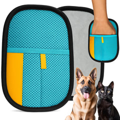 Uproot Clean pet hair glove in use removes fur from sofa fabric.