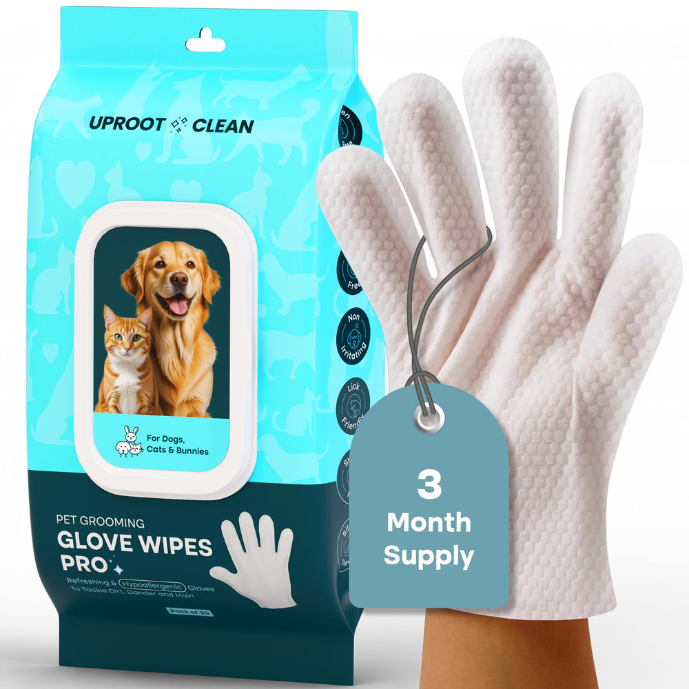 Uproot Clean QuickClean Gloves Pro pack front for quick pet freshening and mess-free cleaning.