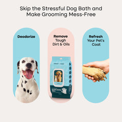 Uproot Clean QuickClean Gloves Pro paws cleaning scene emphasizes mess-free grooming.