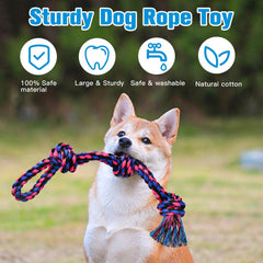 Upsky dental cleaning rope toy demonstrates natural cotton flossing between teeth.
