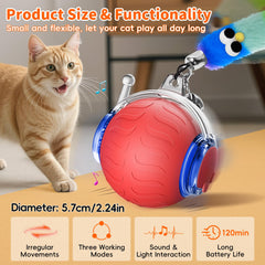 UPSKY interactive cat toy ball side view, smooth rolling that keeps cats engaged on floors.