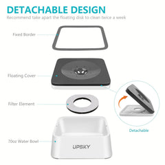 UPSKY water bowl with activated carbon filter delivers cleaner water by reducing impurities.