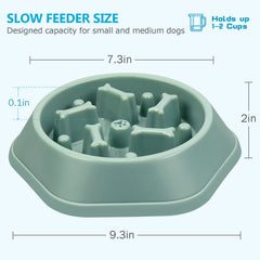 UPSKY Slow Feeder Bowl green top view bone-pattern to extend mealtime