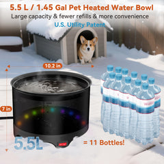 Upskypet LED neon water bowl showing power status and ambient glow.