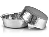 URBUDDIES 2-pack hammered stainless steel dog bowls show durable, easy-clean metalware for everyday feeding.