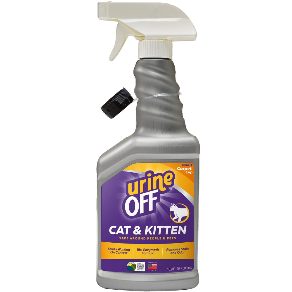 urineOFF kitten odor stain remover bottle ideal for quick pet mess cleanup.